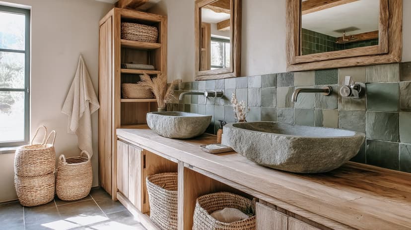 Embrace Taurus Energy: Craft a Rustic Bath Retreat with Earthy Green & Wood Décor